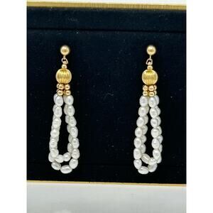 IPS 14K Gold Beads and Pearls Dangling Earrings